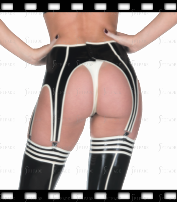 Latex Suspender Garter High Waist Black with White Trims Customized 0.4mm