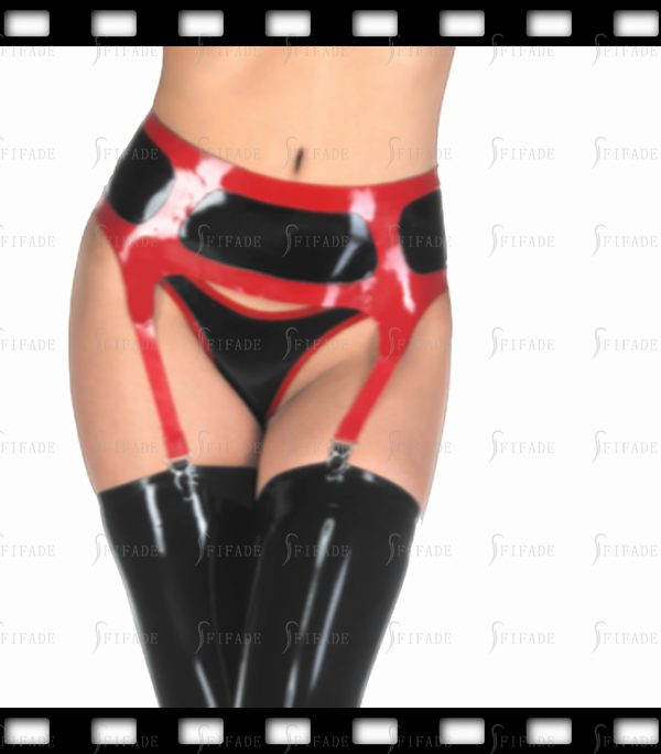 Latex Corset Suspender Garter High Waist Red Trims Back Snap Buttons Customized 0.4mm