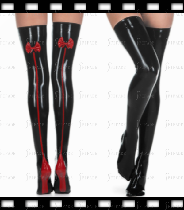 Latex Stockings with Bowknot Line Trims Sexy Hot Unisex Customized 0.4mm