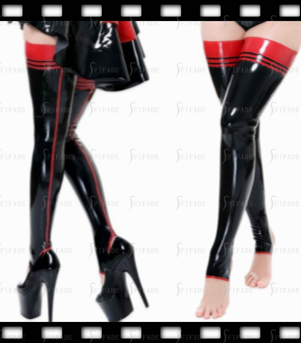 Latex Stirrups Stockings Narrow Bridge Contrasting Trims Transparent Customized 0.4mm
