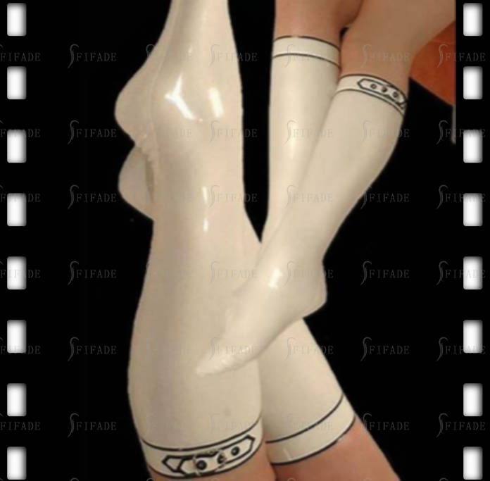 Latex Socks Calf Length with Upper Buckles Deco Customized 0.4mm