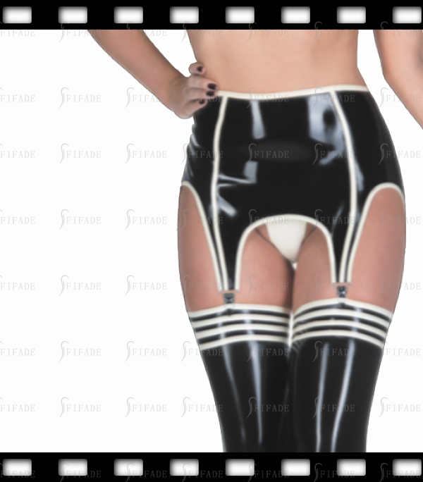 Latex Suspender Garter High Waist Snap Buttons Back High Cut White Trims Customized 0.4mm