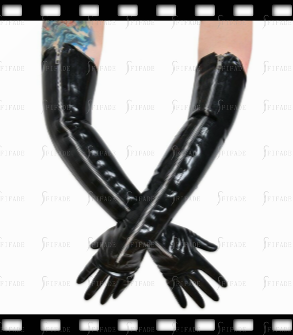 Latex Gloves with Long Zip Easy Wear Sexy Unique Customized 0.4mm