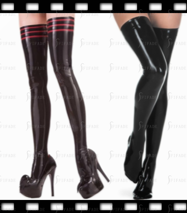Latex Stockings with Upper 3 Thin Trims Sexy Stockings Customized 0.4mm