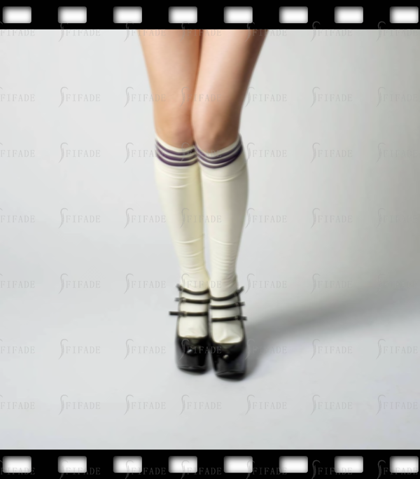 Latex Socks Knee Length Stockings with Upper 3 Trims Sexy Hot Unisex Customized 0.4mm