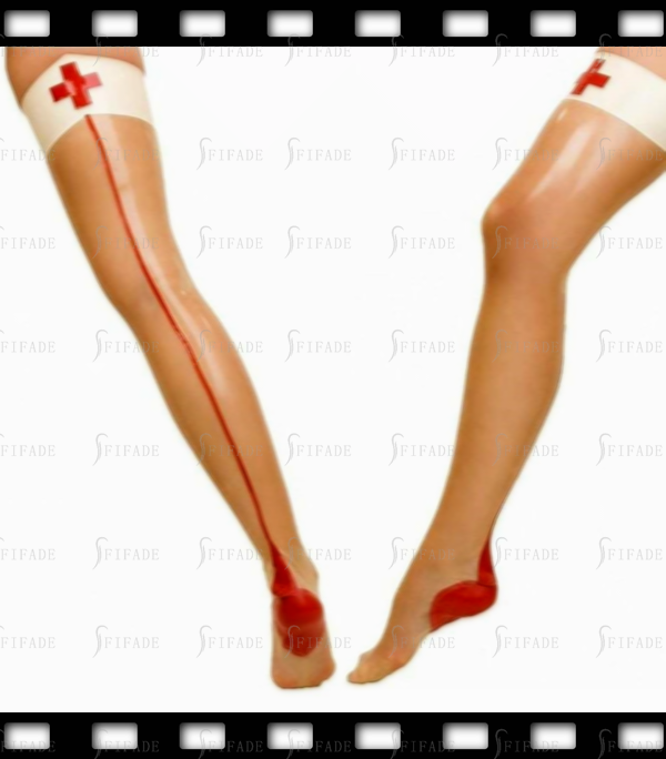 Latex Stockings with Red Cross Maid Cosplay Wear Stockings Customized 0.4mm