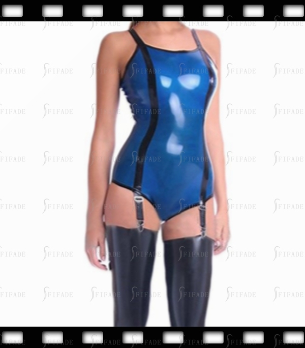 Latex Slip Leotard with Suspender Garters Black Trim Customized 0.4mm