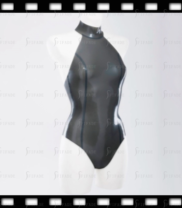 Latex Leotard for Women Swimsuit High Neck Entry No Zip Grey Unisex Customized 0.4mm