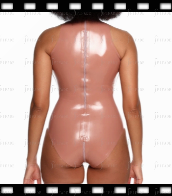 Latex Leotard for Women Swimsuit Rear Long Zip & Crotch 2-Way Zip Customized 0.4mm