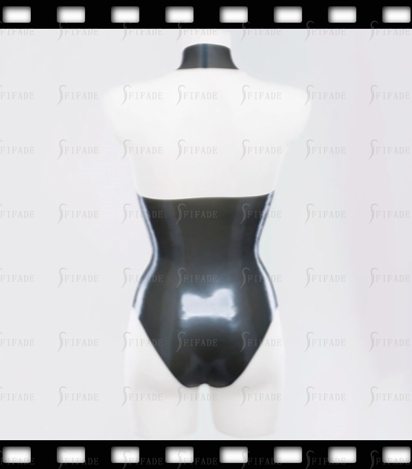 Latex Leotard for Women Swimsuit High Neck Entry No Zip Grey Unisex Customized 0.4mm