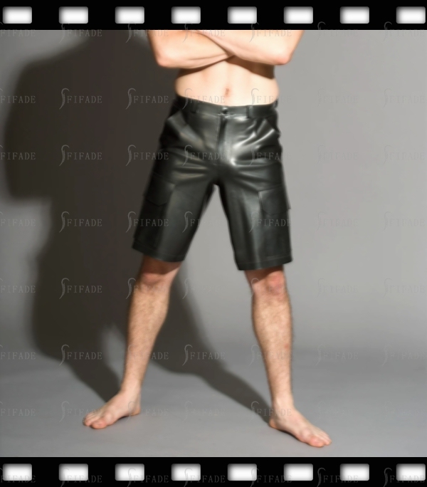 Latex Bermuda Men's Shorts Loose Style Front Zipfly Belt Loops 6 Pockets Customized 0.4MM