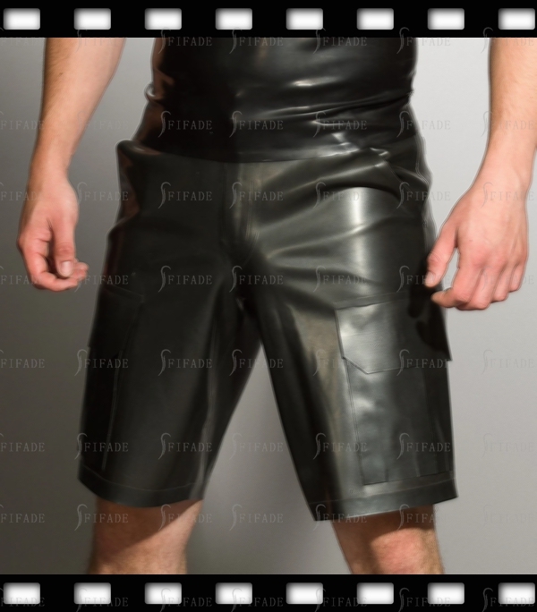 Latex Bermuda Men's Shorts Loose Style Front Zipfly Belt Loops 6 Pockets Customized 0.4MM