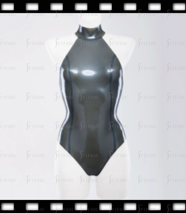 Latex Leotard for Women Swimsuit High Neck Entry No Zip Grey Unisex Customized 0.4mm