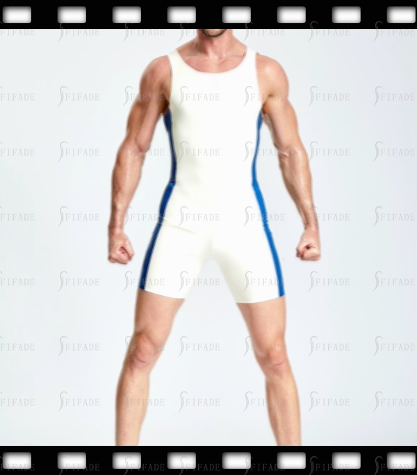 Latex Leotard for Men Sleeveless Side Contrasting Color No Zip Customied 0.4mm
