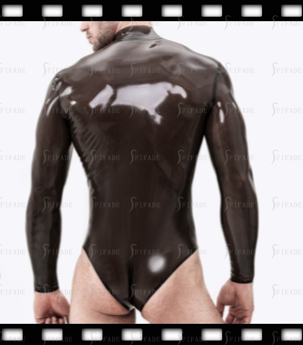 Latex Leotard Long Sleeves Briefs Bottom Style Front Long Zip Customied 0.4mm