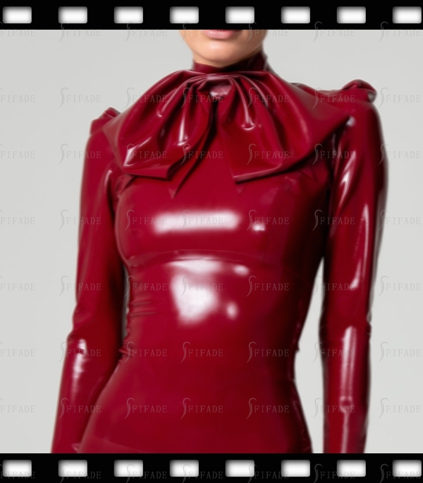Latex Blouse Long Sleeves with Gathered Sleeve Heads High Collar Customized 0.4mm