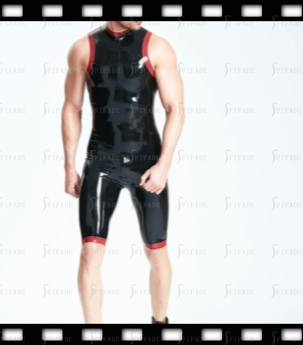 Latex Leotard for Men Sleeveless No Zip Neck Entry Style Slim Fitted Customied 0.4mm