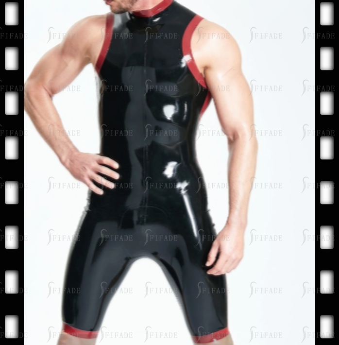 Latex Leotard for Men Sleeveless No Zip Neck Entry Style Slim Fitted Customied 0.4mm