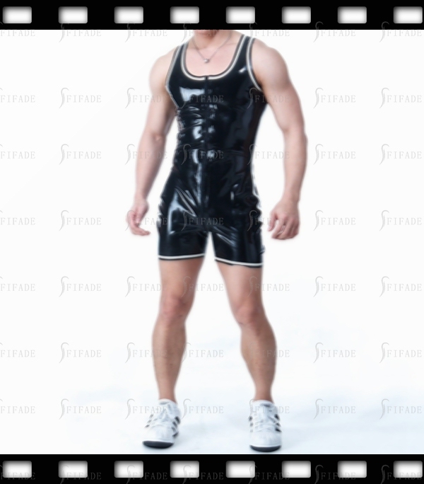 Latex Leotard Sleeveless Front 2-way Zip Tank Style Classic Slim Fitted Customied 0.4mm