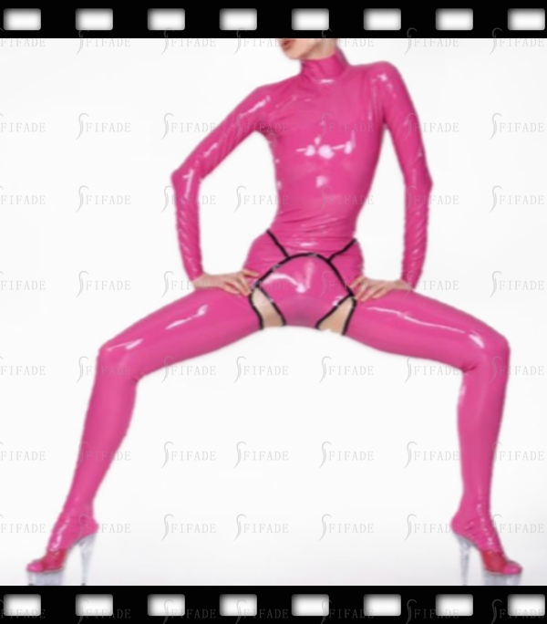 Latex Pink Catsuit Back Zip Slim Fitted Crotchless Clubwear Unisex Cool Customized 0.4mm