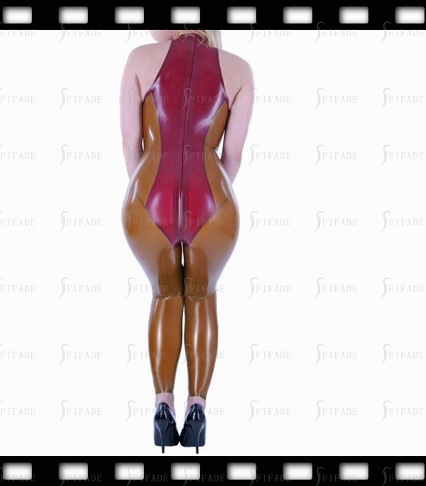 Latex Catsuit for Women Front Contrast Color Back Zip Unisex Customized 0.4mm