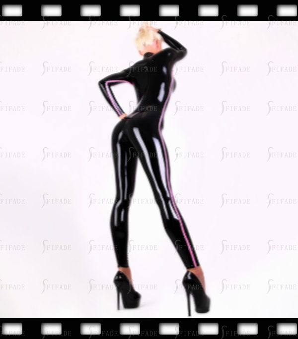 Latex Catsuit Long Sleeves  Unique Cleavage Jumpsuit Back 3 Way Zip Customized 0.4mm