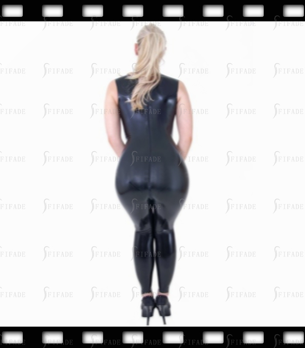 Latex Catsuit Sleeveless Fitted Jumpsuit Sexy Back 3 Way Zip Customized 0.4mm