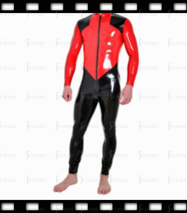 Latex Catsuit for Men Contrasting Color Unisex Sexy Cool Customized 0.4mm