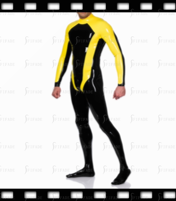 Latex Catsuit for Men Around Neck Contrasting Color Neck Entry Style No Zip Customized 0.4mm