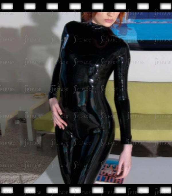 Latex Catsuit Classic Black Basic Jumpsuit for Women Back 3 way Zip No Socks Customized 0.4mm