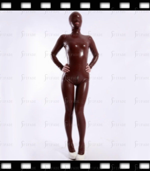 Latex Catsuit attached Hoods Mouth Hole One Piece Unisex Clubwear Play Customized 0.4mm