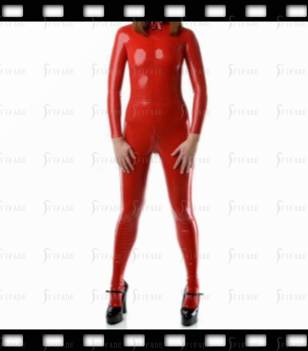Latex Catsuit Unisex Jumpsuit Shoulder Zip Entry Crotch 2 Way Zip No Socks Customized 0.4mm