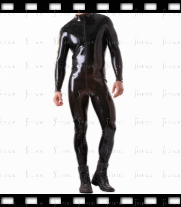 Latex Catsuit for Men classic Jumpsuit Front 3 Way Zip with Socks Customized 0.4mm