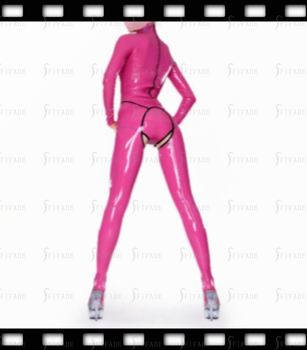 Latex Pink Catsuit Back Zip Slim Fitted Crotchless Clubwear Unisex Cool Customized 0.4mm