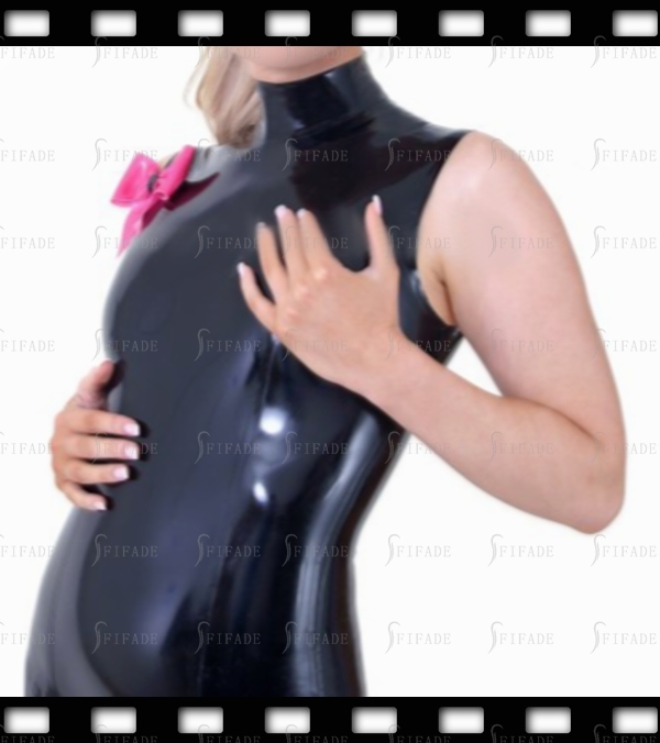 Latex Catsuit Sleeveless Fitted Jumpsuit Sexy Back 3 Way Zip Customized 0.4mm