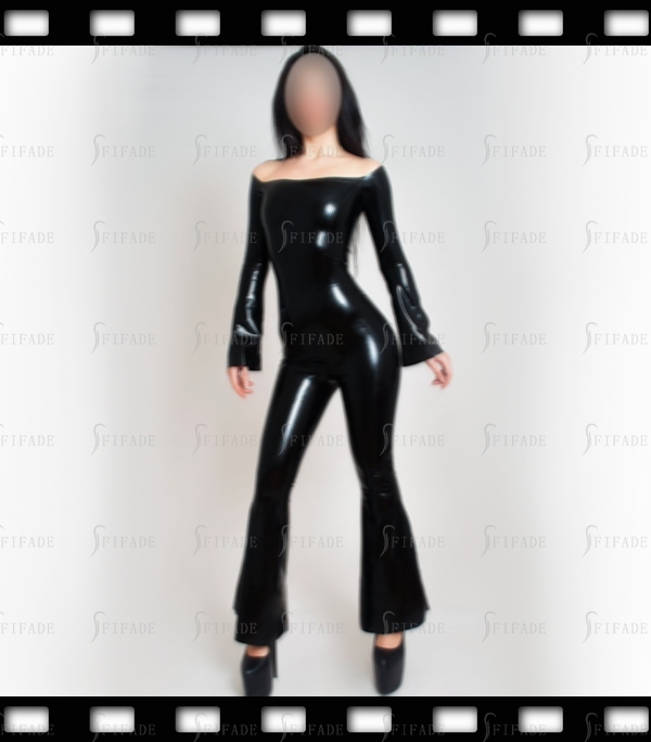 Latex Catsuit for Women Off shoulder Entry No Zip Bootcut Style Fashionable Customized 0.4mm