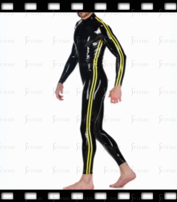 Latex Catsuit for Men Side Trims Unique Cool Front 3 Way Zip Customized 0.4mm