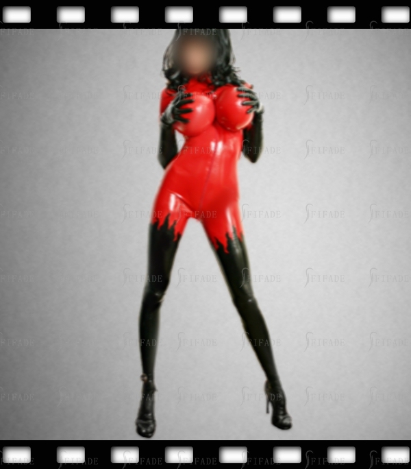 Latex Catsuit Fire Flames Inflation Breast Cosplay Front 3 way Zip Sexy Customied 0.4mm