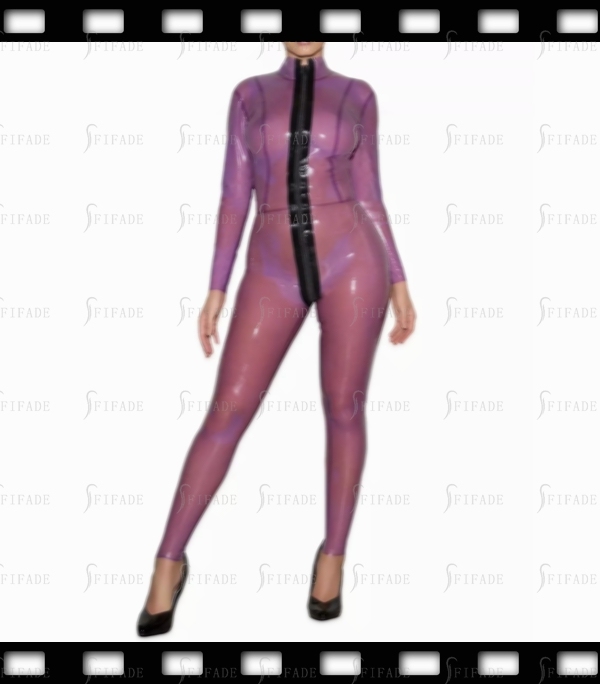 Latex Catsuit Princess Cutting Transparent Purple Unisex Slim Fitted Customized 0.4mm