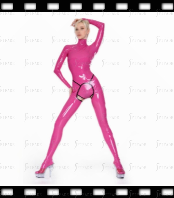 Latex Pink Catsuit Back Zip Slim Fitted Crotchless Clubwear Unisex Cool Customized 0.4mm