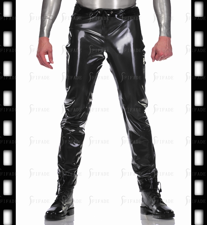 Latex Basic Regular Fitted Pants Ankel Drawstring Clubwear Customized 0.4mm