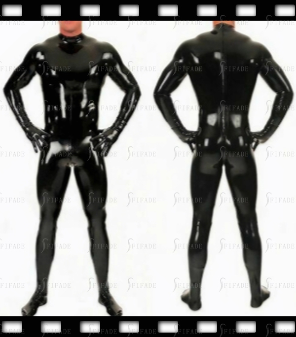 Latex Catsuit for Men Classic Jumpsuit Back 3 Way Zip with Gloves & Socks Customized 0.4mm
