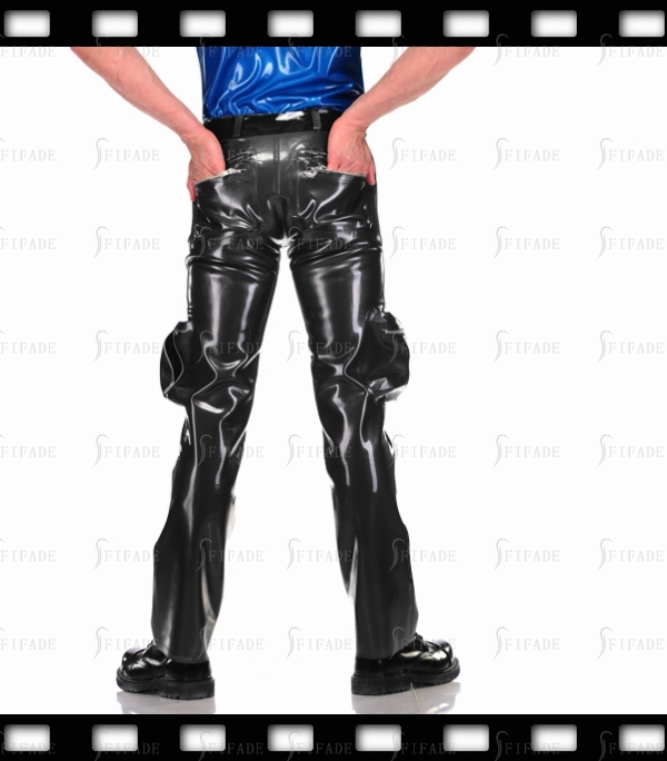 Latex Pants for Men Straight Cargo Trouser Zip Pockets Customized 0.4mm