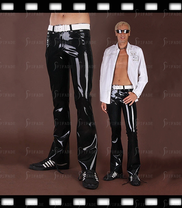 Latex Flared Jeans for Men Fashionable Bell-bottoms Trousers Fitted Slim Pockets Customized 0.4MM
