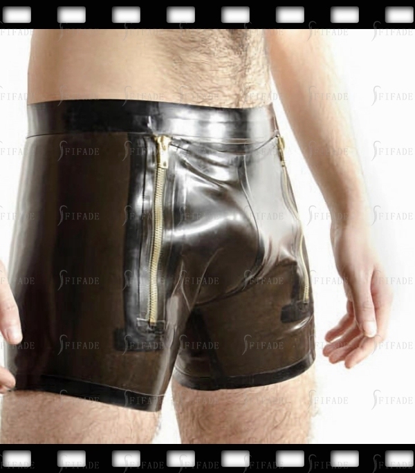 Latex Shorts Gummi Rubber Sexy Unique Front Two Zipper Short Pant Customize .4mm