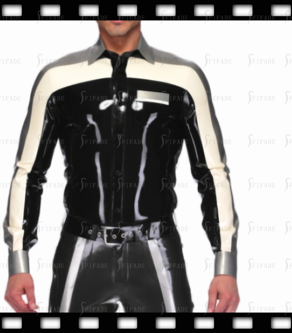 Latex Men's Shirts Chest Pocket Contrasting Tops Cuffs Snap Customized 0.4mm
