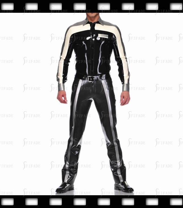 Latex Men's Shirts Chest Pocket Contrasting Tops Cuffs Snap Customized 0.4mm