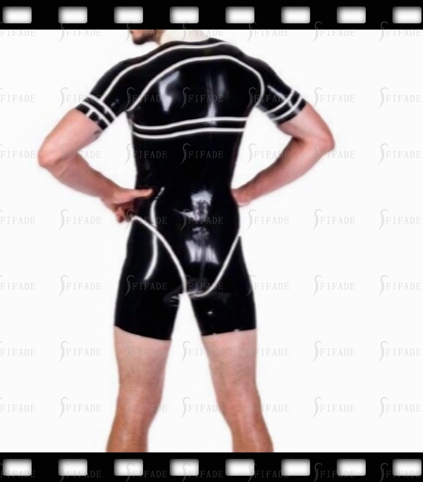 Latex Leotard Short Sleeves Trims Deco Tracksuit One Piece Customized 0.4MM