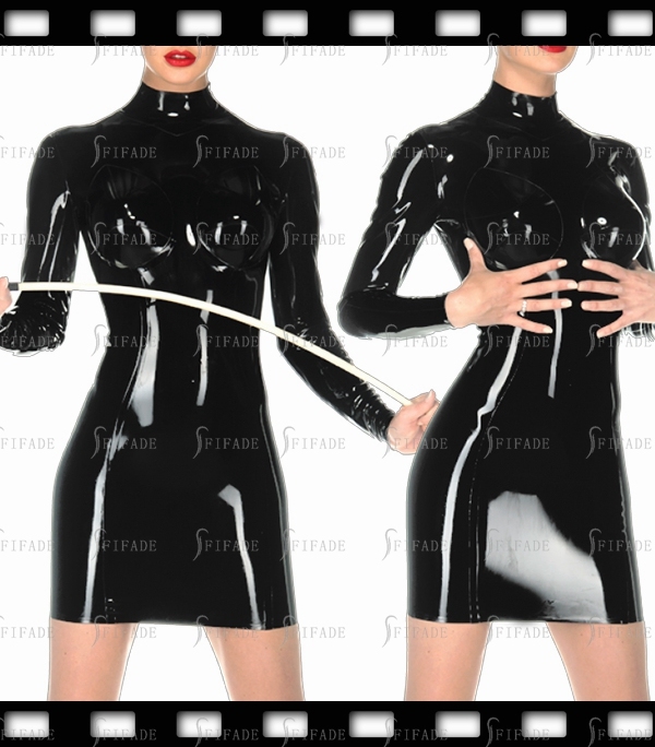 Latex Pencil Dress 3D Cup Breast Long Sleeves Sexy Elegant Customize 0.4mm