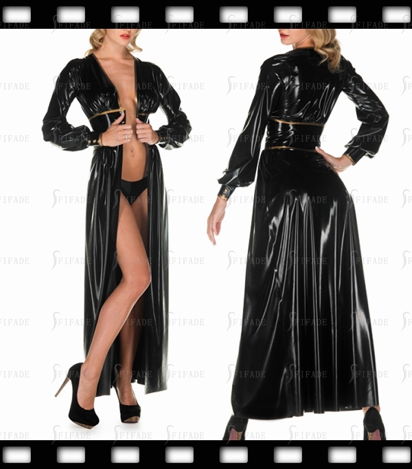 Latex Dress Wide Waist Band with Press Studs Gown Style Sexy Customize 0.4mm